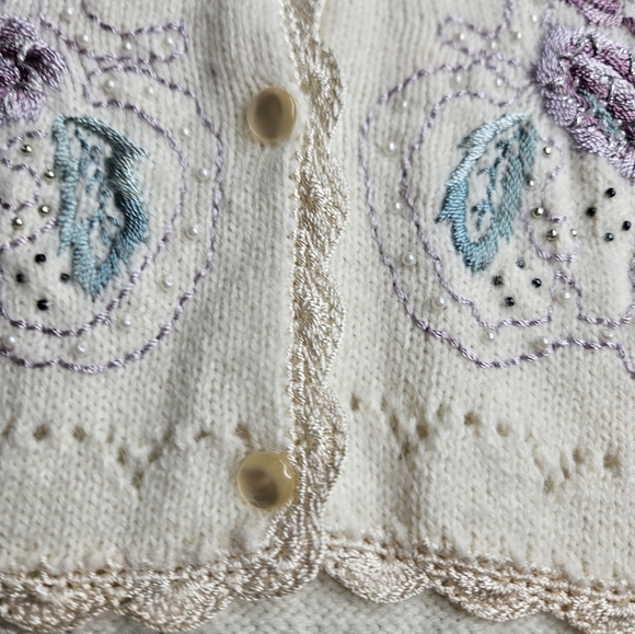 Koret Vintage Sweater Vest Size Women's Large Floal Embroidery Beading - Picture 6 of 11